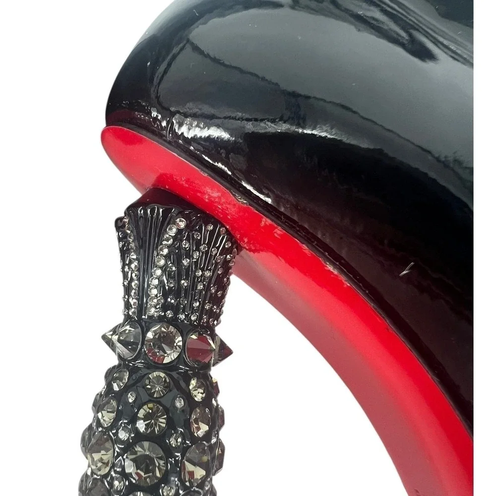 Christian Louboutin Limited Edition Black Lipstrass Patent Thigh Boots Size 37.5
